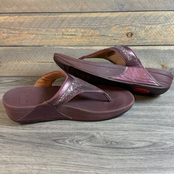FitFlop Lulu Glitter Toe Post Thong Sandal Size 10 Wobbleboard Wedge Slip On - Picture 12 of 16